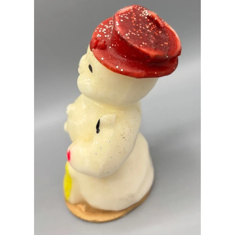 Vintage Gurley Candle Co Snowman Christmas Candle Red Glitter‎ Hat Waving Broom